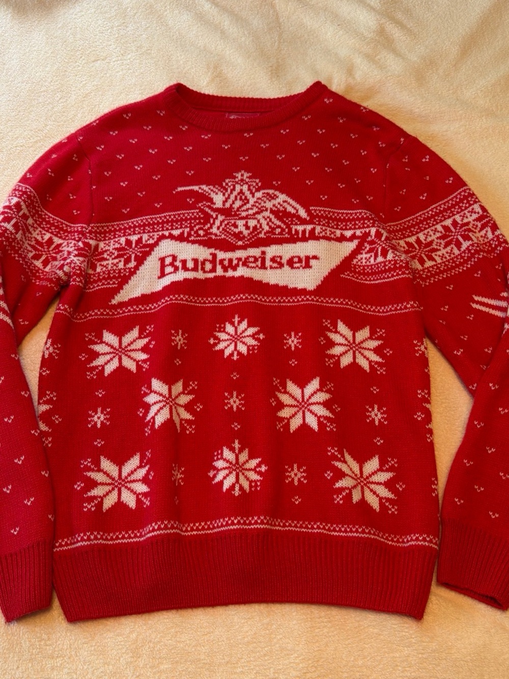 Budweiser Men's Large Red Holiday Knit Sweater
